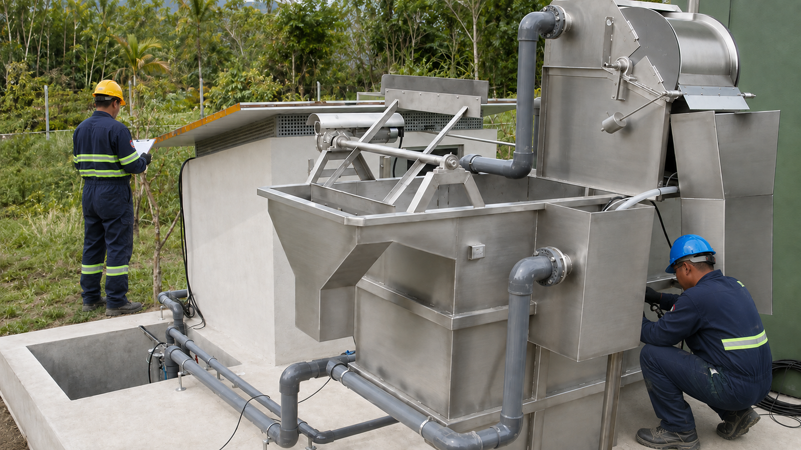 Planta de pretratamiento para aguas residuales industriales con cribado desarenado y desengrasado