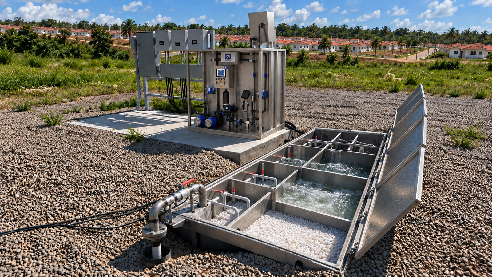 Bioterra, planta de tratamiento de aguas residuales subterránea en acero inoxidable