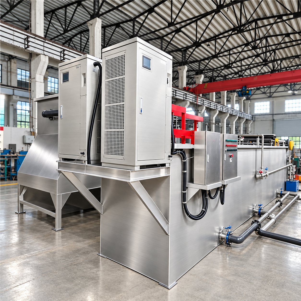 Detalle de la planta de electrocoagulación y sus componentes de proceso